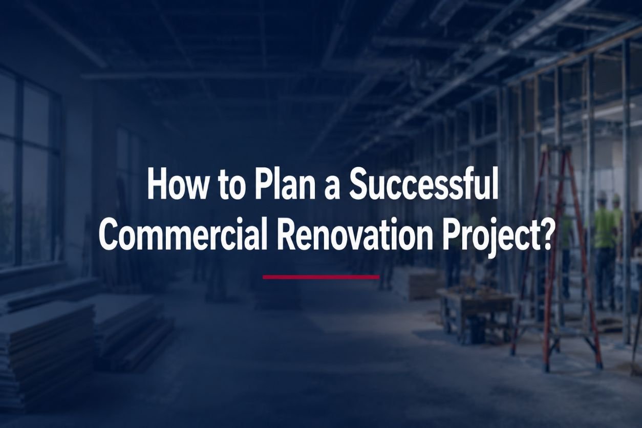 Commercial renovation planning with contractors reviewing project plans at a job site