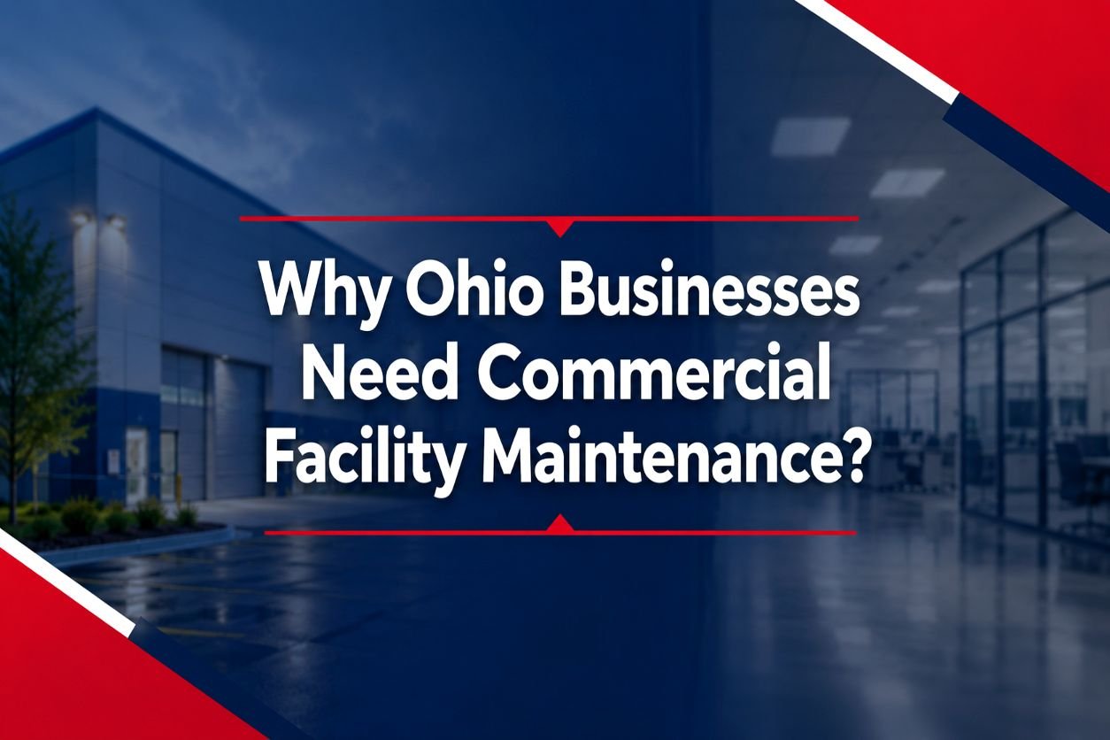 Commercial facility maintenance for Ohio businesses shown with a modern office and industrial building background
