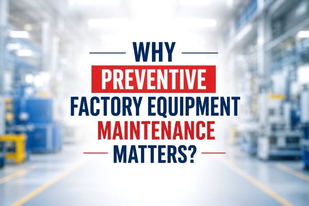Preventive factory equipment maintenance helping improve reliability, reduce downtime, and support efficient manufacturing operations