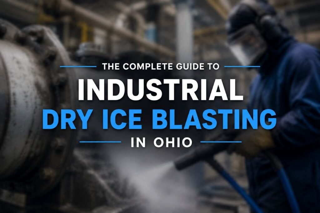 Industrial dry ice blasting services in Ohio by Five Star Maintenance & Construction, showing equipment cleaning in an industrial facility.