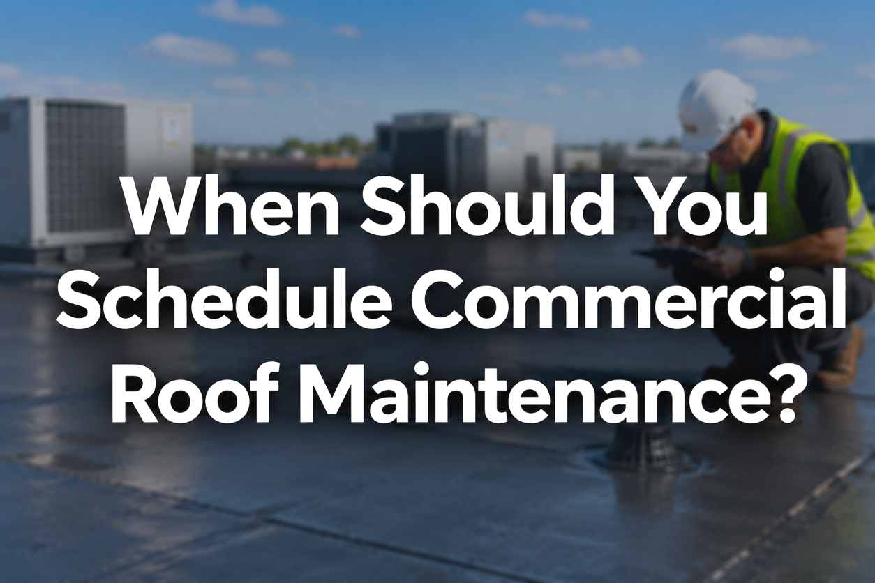Commercial roofing professional inspecting a flat roof to determine when maintenance should be scheduled.