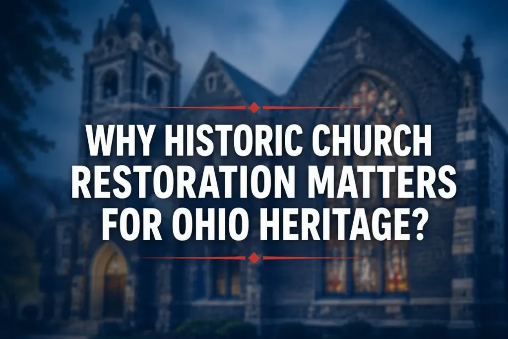 Featured image for an article about historic church restoration in Ohio, highlighting the preservation of architectural heritage through the restoration of historic churches in Tiffin, Ohio, and surrounding communities.