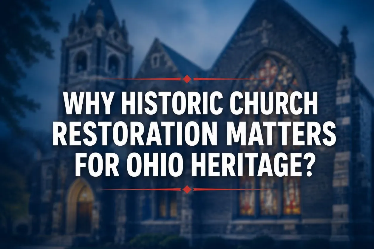 Featured image for an article about historic church restoration in Ohio, highlighting the preservation of architectural heritage through the restoration of historic churches in Tiffin, Ohio, and surrounding communities.